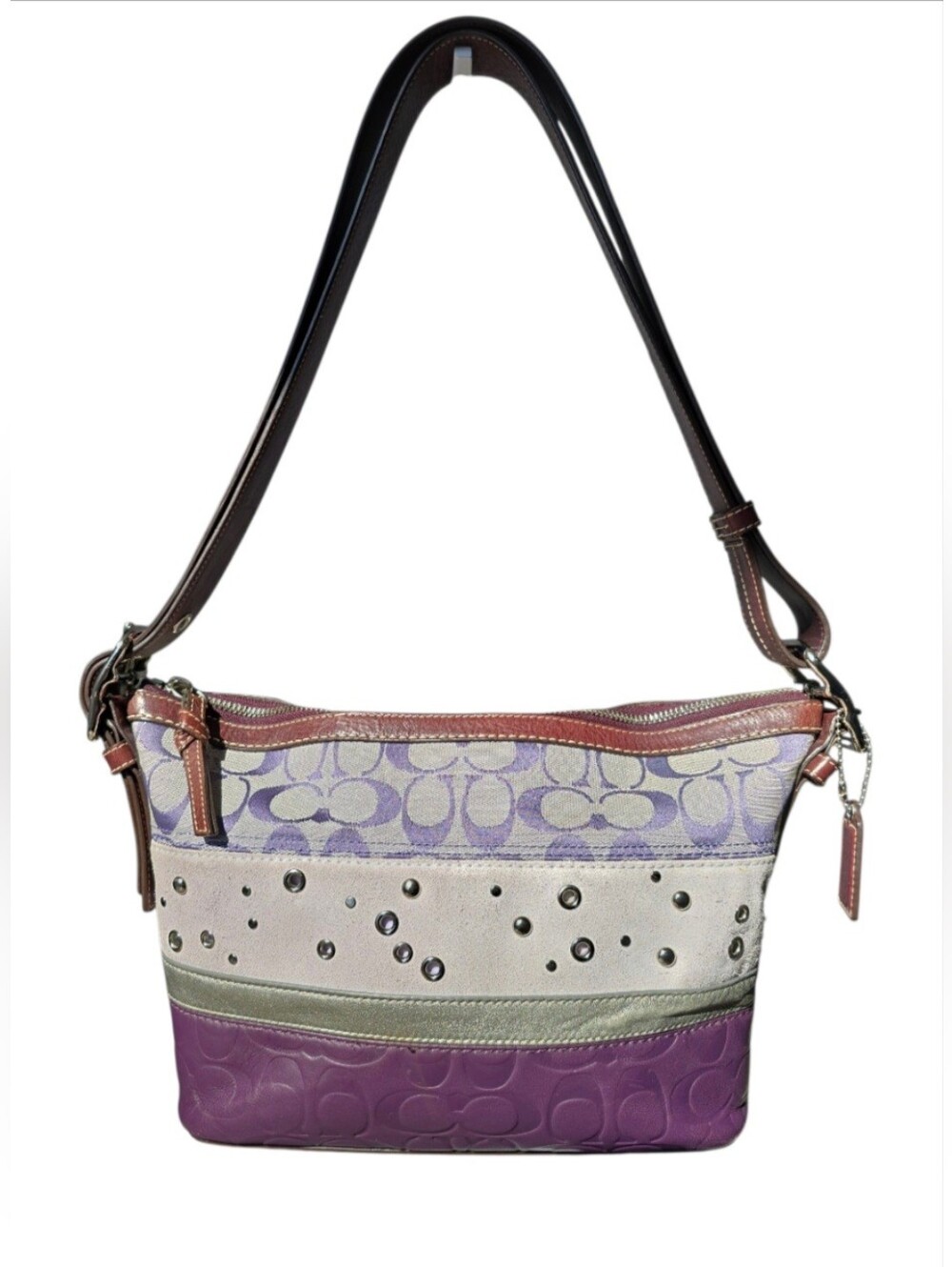 Coach Y2K Purple East West Duffle Shoulder Bag F13078 patchwork EUC